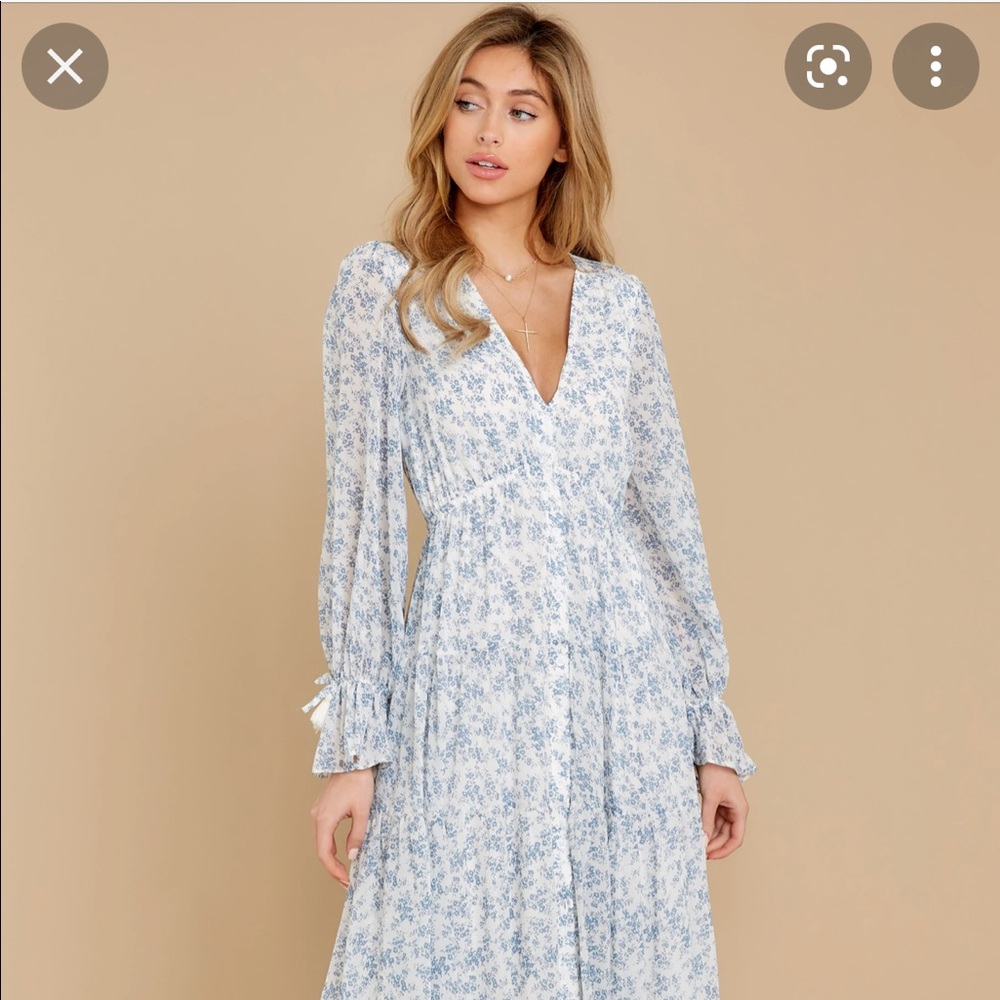 Red Dress Blue Floral Maxi Dress - Perfect for Baby Shower